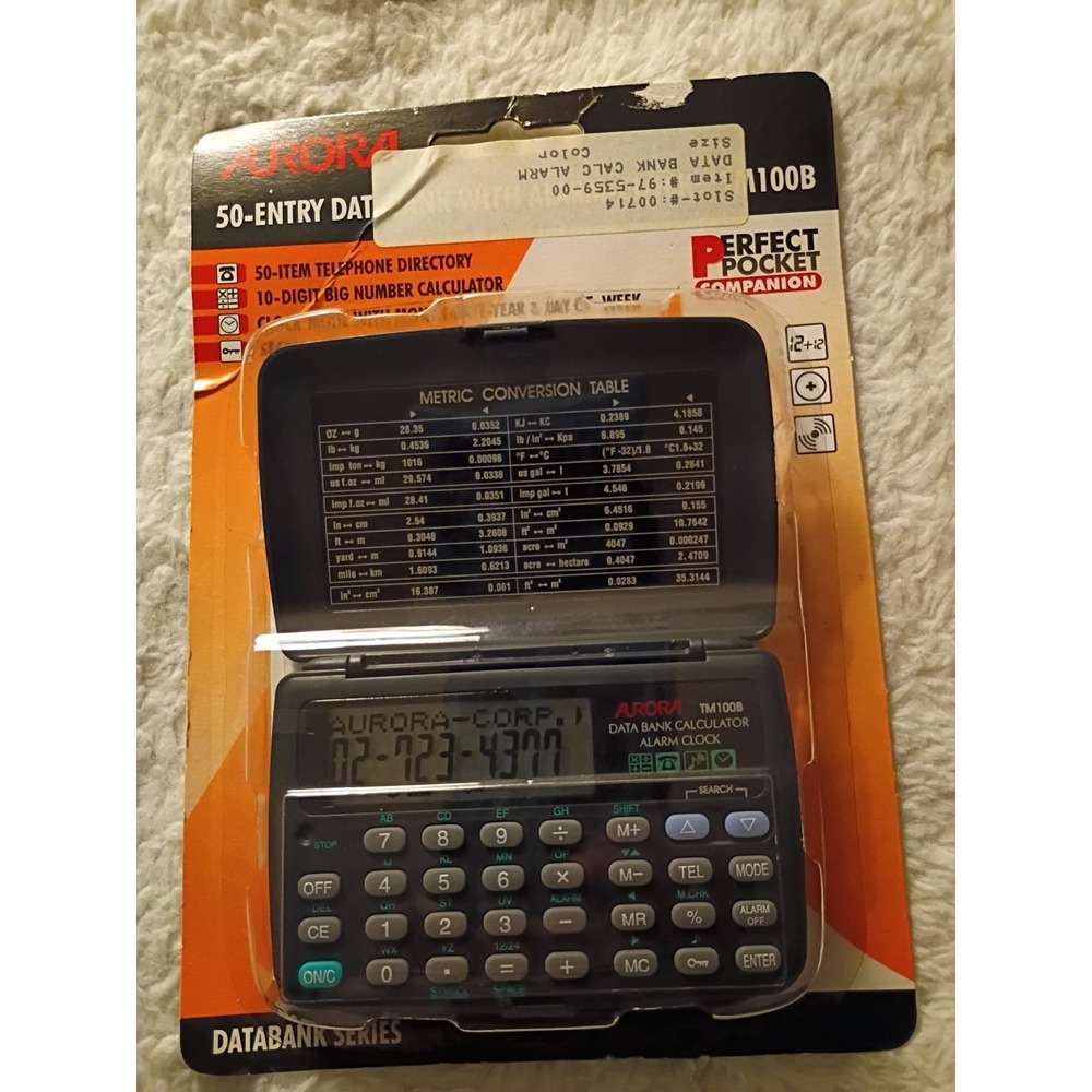 Aurora 50 Entry Data Bank TM100 Telephone Directory, Calculator & Clock New